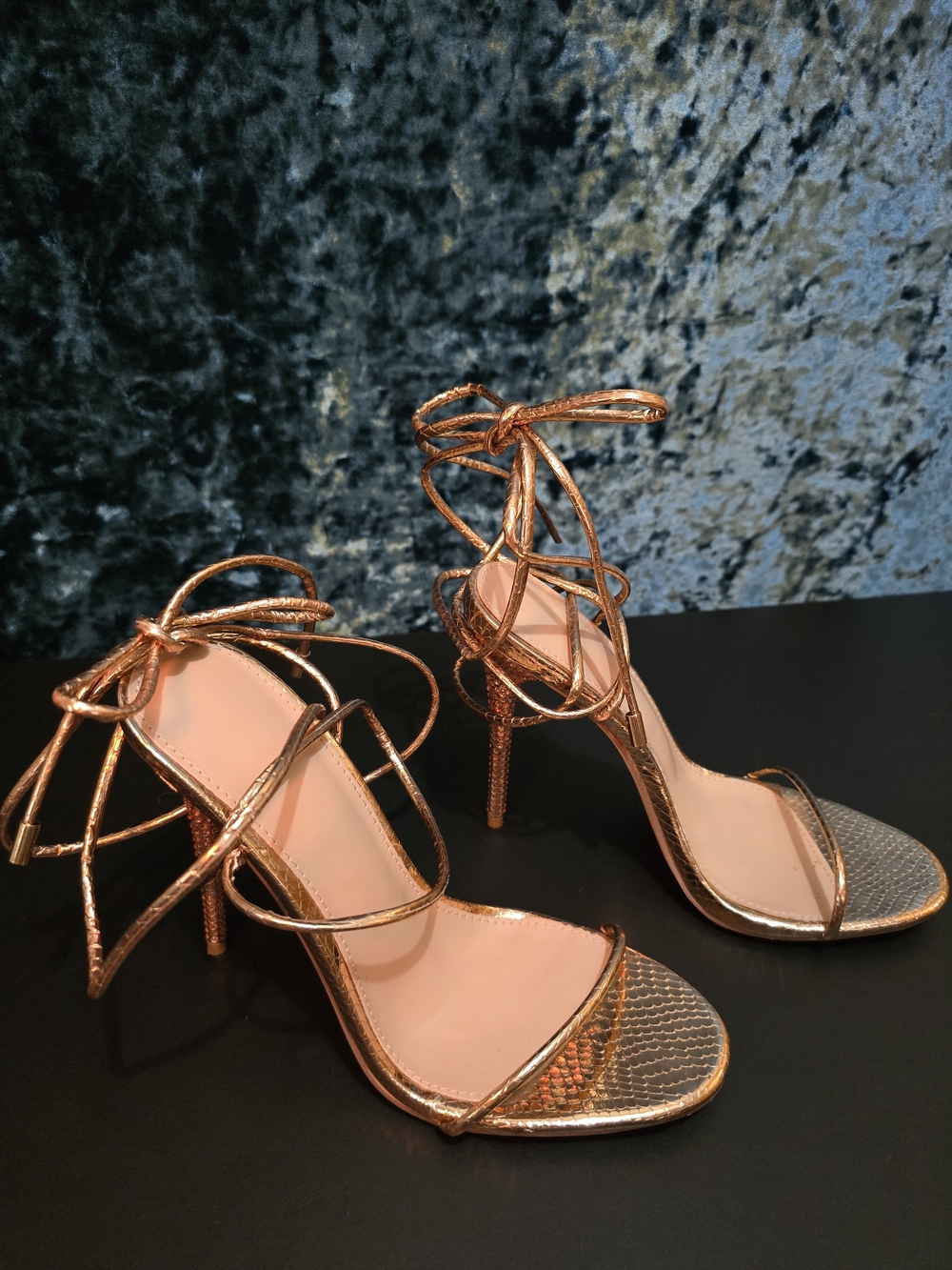 Women's Rose Gold Strappy High Heel Sandals